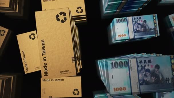 Hergestellt Taiwan Box Line Mit Taiwan Dollar Geldbündel Stacks Export — Stockvideo