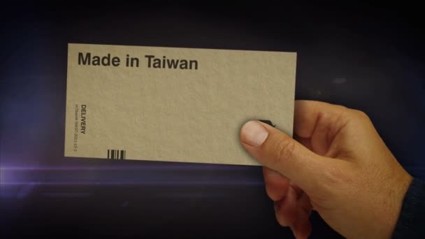 手で台湾のボックスで作られました 製品工場 輸入と輸出 アブストラクトコンセプト3Dレンダリングアニメーション — ストック動画