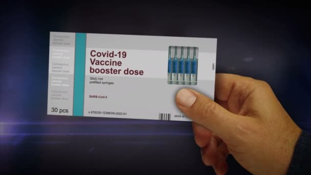 Balení Přípravku Covid Pro Posilovací Dávku Vakcíny Ruce Koronavirus Sars — Stock video