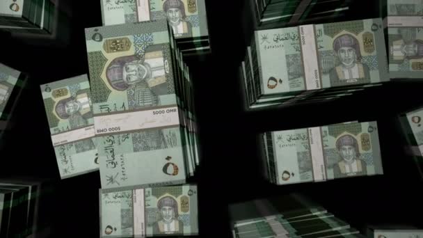 Oman Rial Geld Pak Lus Vlucht Omr Bankbiljetten Stapelt Zich — Stockvideo