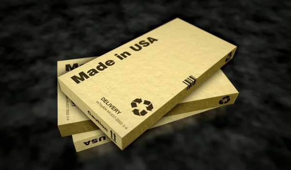 Fabricado Usa Línea Producción Caja Fabricación Entrega Fábrica Productos Importación —  Fotos de Stock