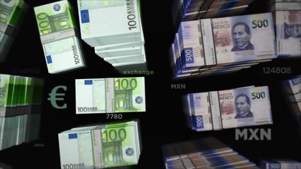 Euro Mexická Burza Peněz Peso Papírové Bankovky Balí Balík Pojetí — Stock video