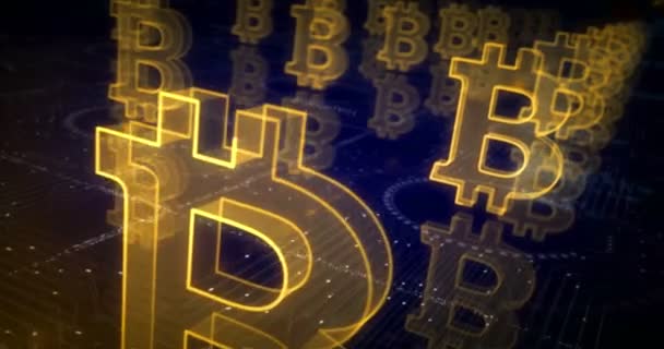 Bitcoin Blockchain Crypto Νόμισμα Και Ψηφιακό Σύμβολο Εξόρυξης Χρήματος Αφηρημένη — Αρχείο Βίντεο