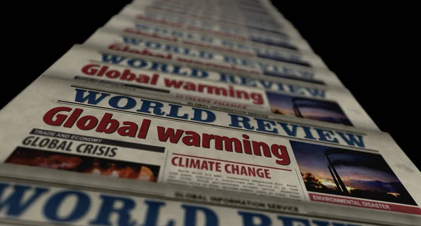地球温暖化 気候変動 生態系の危機と環境災害 新聞印刷 ヴィンテージプレス抽象的なコンセプト レトロ3Dレンダリングイラスト — ストック写真