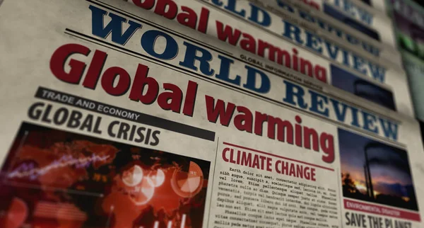 地球温暖化 気候変動 生態系の危機と環境災害 新聞印刷 ヴィンテージプレス抽象的なコンセプト レトロ3Dレンダリングイラスト — ストック写真