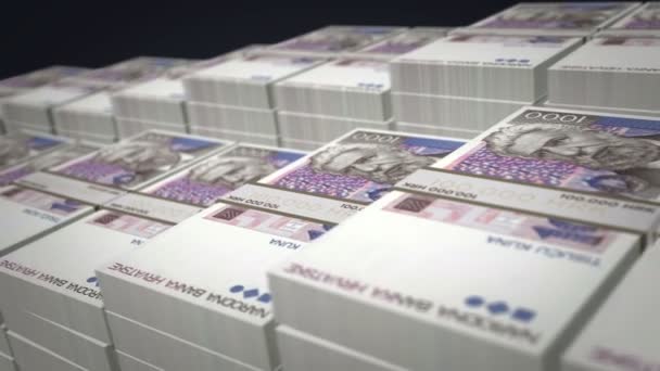 克罗地亚库纳钞票捆扎成圈 Hrk资金堆栈 经济和金融概念 可浏览无缝3D动画 — 图库视频影像