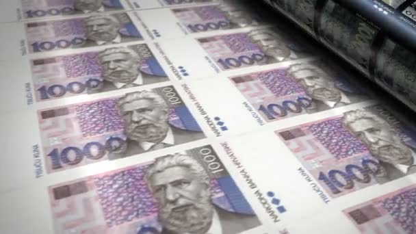 Chorvatsko Kuna Peníze Bankovky Tisk Role Stroj Smyčka Tisk Bankovek — Stock video