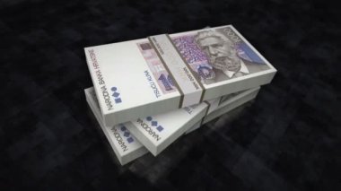 Hırvatistan Kuna para yığını. Ekonomi, bankacılık, iş, kriz, durgunluk, borç ve finans konularının kavramı. 1000 HRK banknotları 3D animasyon yığınları.