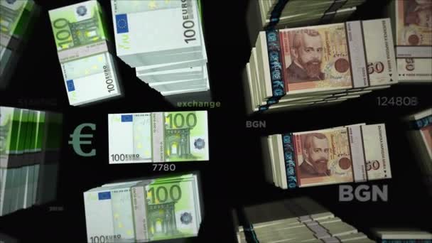 Euro Bulgaria Lev Money Exchange Paper Banknotes Pack Bundle Concept — Stock Video