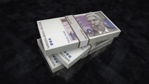 克罗埃西亚库纳的钱堆积如山经济 债务和金融的概念背景 1000个Hrk钞票堆栈3D动画 — 图库视频影像