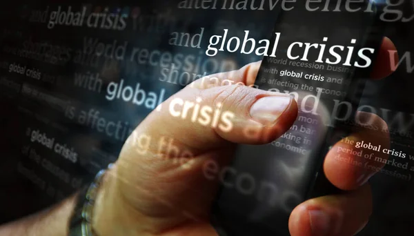 Социальные Медиа Демонстрируются Глобальным Кризисом Экономики Рынка Делового Краха Поиск — стоковое фото
