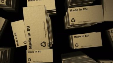 AB üretim bandında üretildi. Üretim ve teslimat. Ürün fabrikası, ithalat ve ihracat. Soyut kavram 3d biçimlendirilebilir döngüsüz canlandırma.