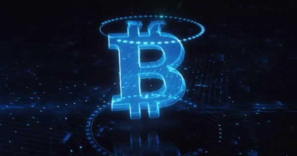 Bitcoin Blockchain Crypto Νόμισμα Και Ψηφιακό Ολόγραμμα Χρήματα Σύμβολο Εμφανίζεται — Αρχείο Βίντεο