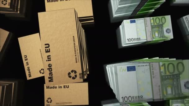 Made Box Line Euro Money Bundle Stacks Export Trade Delivery — Stock Video