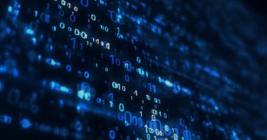 Dijital teknoloji ve bilgisayar geçmişi. Bilim, siber güvenlik, veri kodu, iletişim ve iş soyut 3D illüstrasyon.