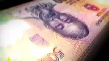 Vietnamlı Dong 'un parası sayılıyor. VND banknotları. Hızlı para sayım makro döngüsü. İş ve ekonomi döngüsel ve kusursuz bir kavram. Vietnam 'da ekonomi ve iş.