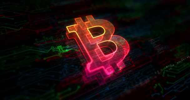 Bitcoin Blockchain Cripto Moneda Dinero Digital Concepto Símbolo Color Red — Vídeo de stock