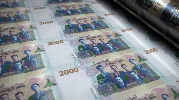 阿尔及利亚第纳尔印刷3D插图 Dzd钞票打印 经济危机 商业成功 税收和债务概念 — 图库照片