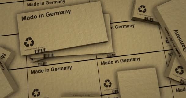 ドイツ製のボックス生産ライン 製造と配送 製品工場 輸入と輸出 アブストラクト背景コンセプト3Dレンダリングアニメーション — ストック動画