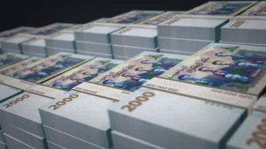 Cezayir Dinarı 'nın banknotları büyümeye devam ediyor. DZD para yığınları. Cezayir 'de nakit, bankacılık, seyahat, iş, ekonomi ve finans kavramı. Döngüsüz 3D canlandırma.
