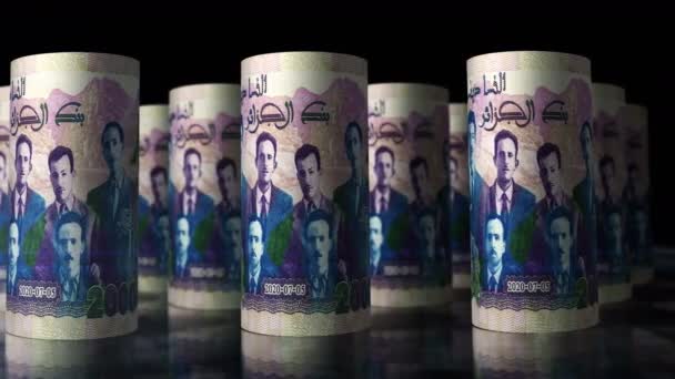 Alžírsko Dinar Peníze Rolls Smyčka Animace Kamera Pohybuje Před Valícími — Stock video