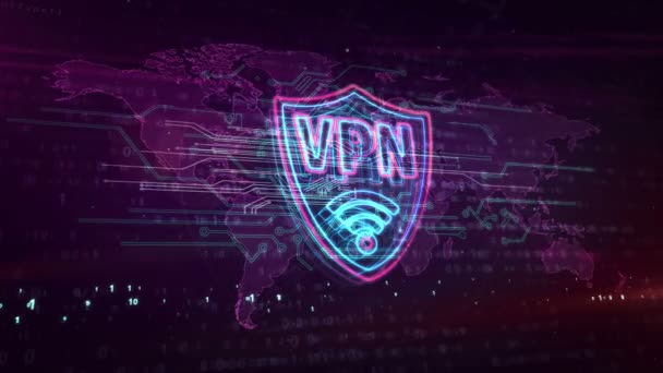 Концепція Vpn Неонових Знаків Символ Віртуальної Приватної Мережі Єднання Безпеки — стокове відео