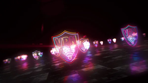 Vpn Neon Jel Koncepció Virtuális Privát Hálózati Szimbólum Biztonsági Kapcsolat — Stock Fotó