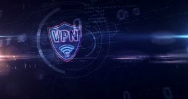 VPN neon işareti kavramı, sanal özel ağ, güvenlik bağlantısı, sanal özel ağ ve şifreleme teknolojisi. 3D tünel çevrilebilir ve kusursuz animasyon. Fütürist döngü soyut.
