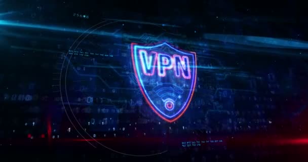 Vpn Neon Sign Concept Virtueel Privé Netwerksymbool Beveiligingsverbinding Encryptie Tunnel — Stockvideo