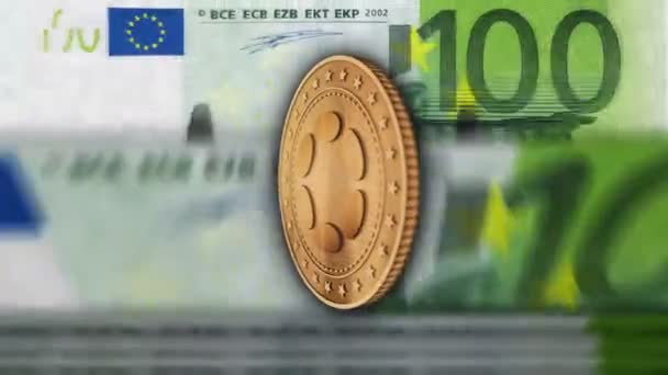 Polkadot Cryptocurrency Golden Coins 100 Euro Banknotes Note Counting Transaction — Stock Video