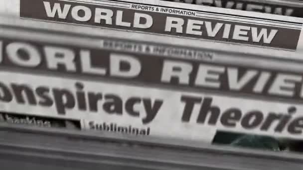 Komplo Teorileri Yanlış Bilgilendirme Günlük Gazete Raporları Soyut Konsept Retro — Stok video