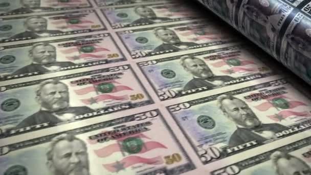美元钞票印刷机 纸钞打印3D线无缝 美国银行业 经济和危机的抽象概念 — 图库视频影像
