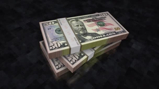 50美元的钞票堆积如山 美国经济 债务和金融的概念背景 50美元钞票堆栈动画 — 图库视频影像