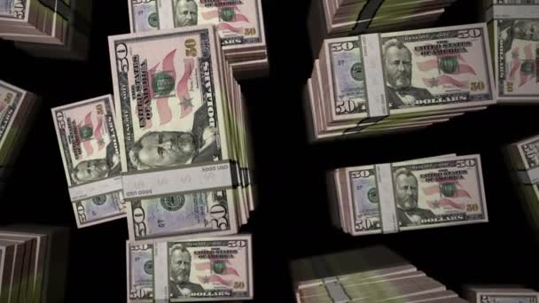 Dolar Para Paketi Döngüsü Usd Banknotları Üzerinde Uçuş Üst Görünümü — Stok video