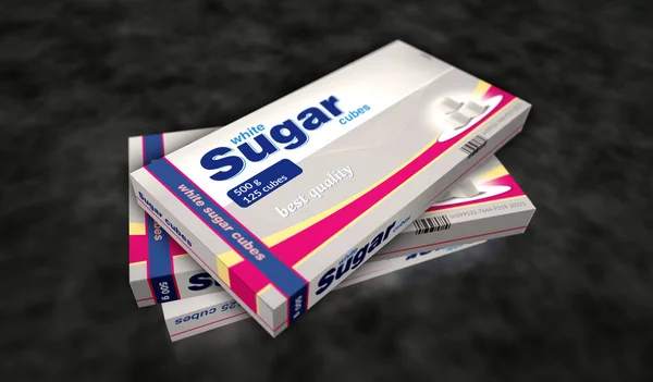 Kostki Cukru Pakują Produkcję Pudełek Niezdrowa Dieta Abstrakcyjna Koncepcja Renderowania — Zdjęcie stockowe