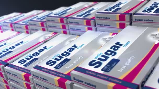 Sucre Cubes Pack Boîte Usine Production Alimentation Malsaine Concept Abstrait — Video