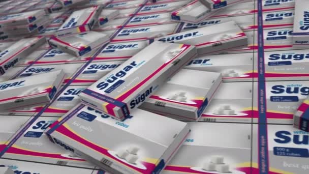 糖块包装盒生产厂 不健康饮食抽象概念3D使易碎无缝 — 图库视频影像