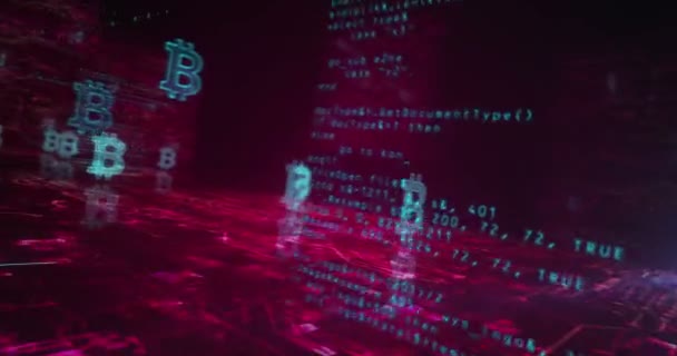 Bitcoin Blockchain Gedecentraliseerde Crypto Valuta Digitaal Geld Mijnbouw Symbool Abstract — Stockvideo