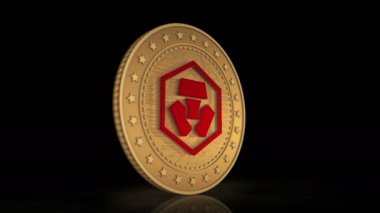 Crypto.com CRO şifreleme 3D altın para. Alış-veriş ve engelleme teknolojisinin animasyonunun altın metal kavramını döndür.