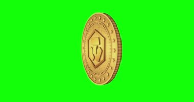 Crypto.com CRO kripto para birimi yeşil ekran döngüsü üzerinde altın madeni para izole etti. Dönen altın metal döngüsü soyut kavram. 3B döngü kusursuz canlandırma.