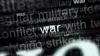 Uluslararası medyada savaş salgını ve askeri saldırıyla ilgili manşet haberleri. Gürültü görüntüleme döngüsündeki haber başlıklarının soyut konsepti. TV arıza efekti pürüzsüz ve döngülü.