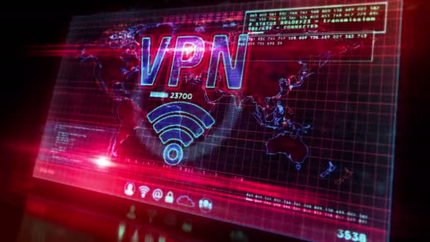 电脑屏幕循环上的Vpn 虚拟专用网络和加密链路隧道抽象概念3D漏洞和无缝动画效果 — 图库视频影像