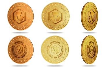 Crypto.com CRO şifreleme sembolü yeşil ekranda izole edilmiş altın para. Soyut konsept 3d illüstrasyon.