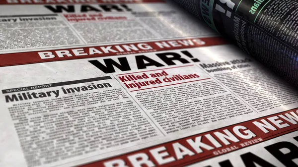 Πολεμικές Ειδήσεις Ανθρωπιστική Κρίση Και Στρατιωτική Εισβολή Εκτύπωση Εφημερίδας Vintage — Φωτογραφία Αρχείου