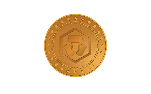 Crypto Com Cro Σύμβολο Cryptocurrency Απομονωμένο Χρυσό Νόμισμα Πράσινο Φόντο — Φωτογραφία Αρχείου