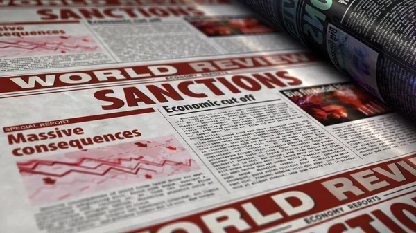 Sanctions Economy Blockade Politics Embargo News Newspaper Print Vintage Press — Stock Photo, Image