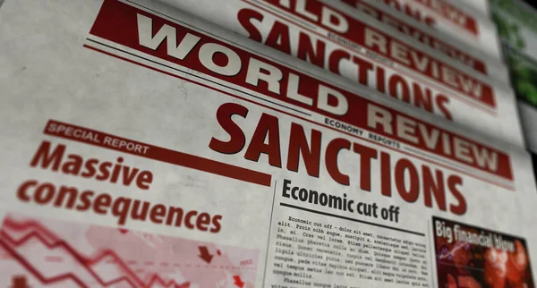 Sanctions Economy Blockade Politics Embargo News Newspaper Print Vintage Press — Stock Photo, Image