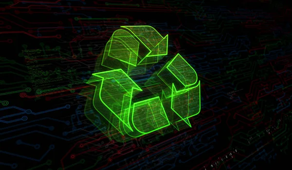 Ikona Recyklingu Zarządzanie Danymi Odpadach Koncepcja Cyfrowa Symboli Zrównoważonego Przemysłu — Zdjęcie stockowe