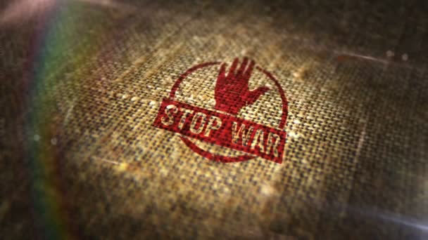 Stop War Sign Stamp Natural Linen Sack Peace Aggression Pacifism — Stock Video