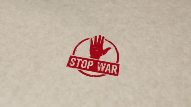 Detenga Sello Guerra Animación Impacto Estampado Mano Paz Agresión Pacifismo — Vídeos de Stock